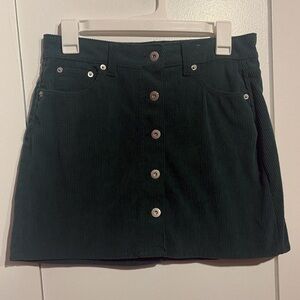 Emerald Green Corduroy Button-Front Mini Skirt